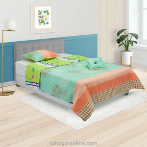 CUBRELECHO SUPER ACOLCHADO CAMA SENCILLA LABERINTOS FONDO VERDE