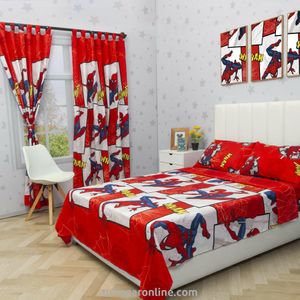 JUEGO DE SÁBANA CON CORTINAS CAMA DOBLE MARVEL SPIDERMAN