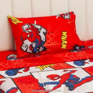 JUEGO DE SÁBANA CON CORTINAS CAMA SENCILLA MARVEL SPIDERMAN