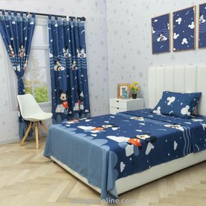 JUEGO DE SÁBANA CON CORTINAS CAMA SENCILLA DISNEY MICKEY JR