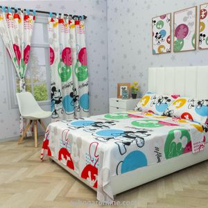JUEGO DE SÁBANA CON CORTINAS CAMA SEMIDOBLE DISNEY MICKEY
