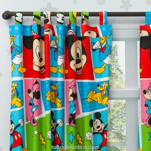 JUEGO DE SÁBANA CON CORTINAS CAMA SEMIDOBLE DISNEY MICKEY Y SUS AMIGOS
