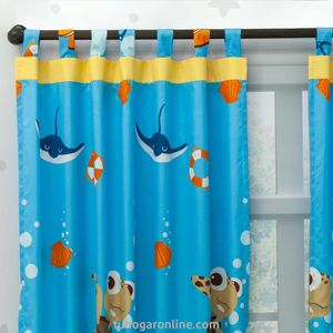 JUEGO DE SÁBANA CON CORTINAS CAMA SEMIDOBLE DISNEY BUSCANDO A NEMO