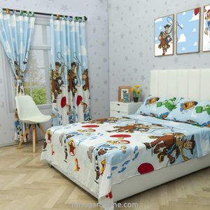 JUEGO DE SÁBANA CON CORTINAS CAMA SEMIDOBLE DISNEY TOY STORY