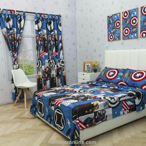 JUEGO DE SÁBANA CON CORTINAS CAMA SEMIDOBLE MARVEL AVENGERS