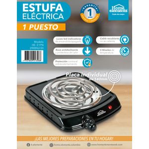 Estufa Electrica 1 Puesto HE-E1PN Negra Home Elements